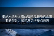 很多人绕开了蘑菇视频电脑版真正重要的部分，难怪总觉得差点意思