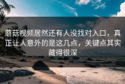 蘑菇视频居然还有人没找对入口，真正让人意外的是这几点，关键点其实藏得很深