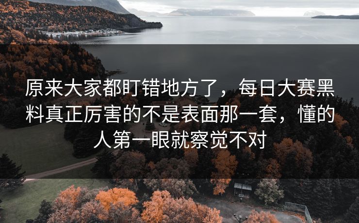 原来大家都盯错地方了，每日大赛黑料真正厉害的不是表面那一套，懂的人第一眼就察觉不对