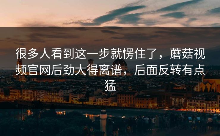 很多人看到这一步就愣住了，蘑菇视频官网后劲大得离谱，后面反转有点猛